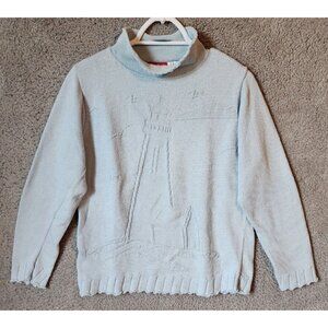 Vtg Binghamton Knitting Co Mock Neck Sweater Lighthouse Nautical USA Made Blue S